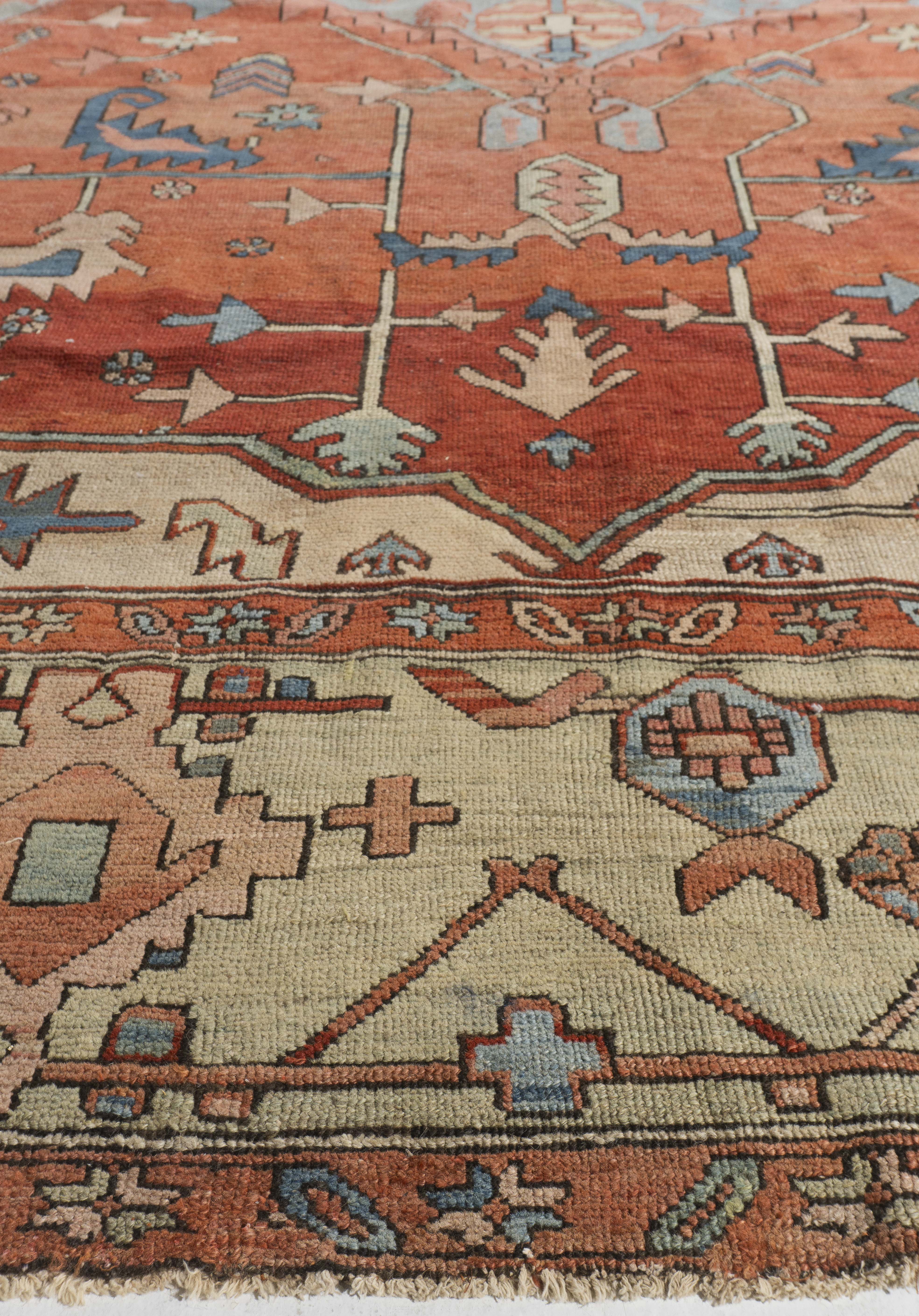 Antique Red Persian Heriz Serapi Rug - M1566 - Lavender