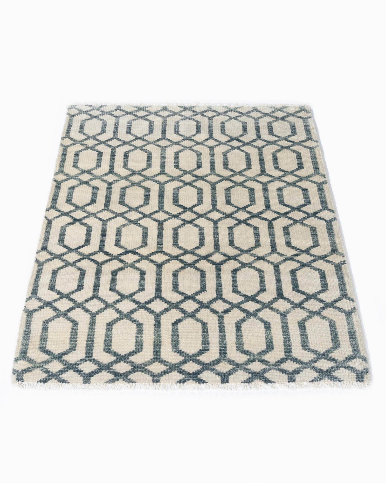 Hexagonal Cream Blue Rug N7110 Lavender Oriental Carpets