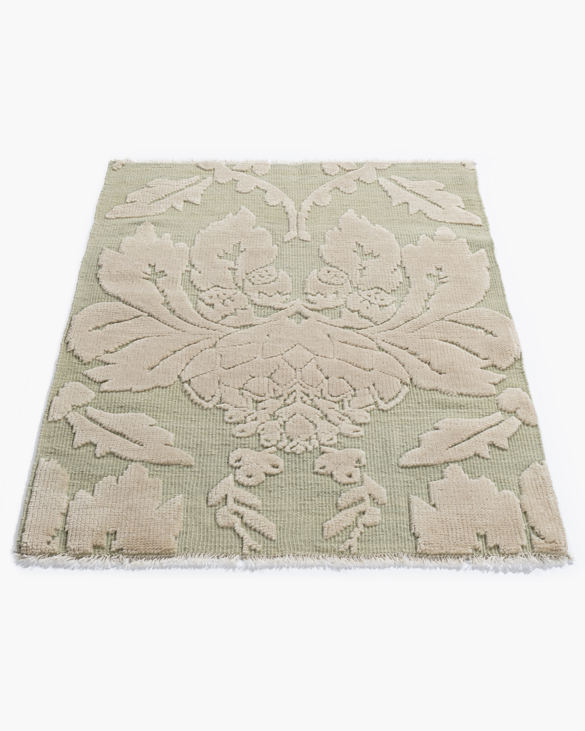 Modern Damask GreenIvory Rug N7144 Lavender Oriental Carpets