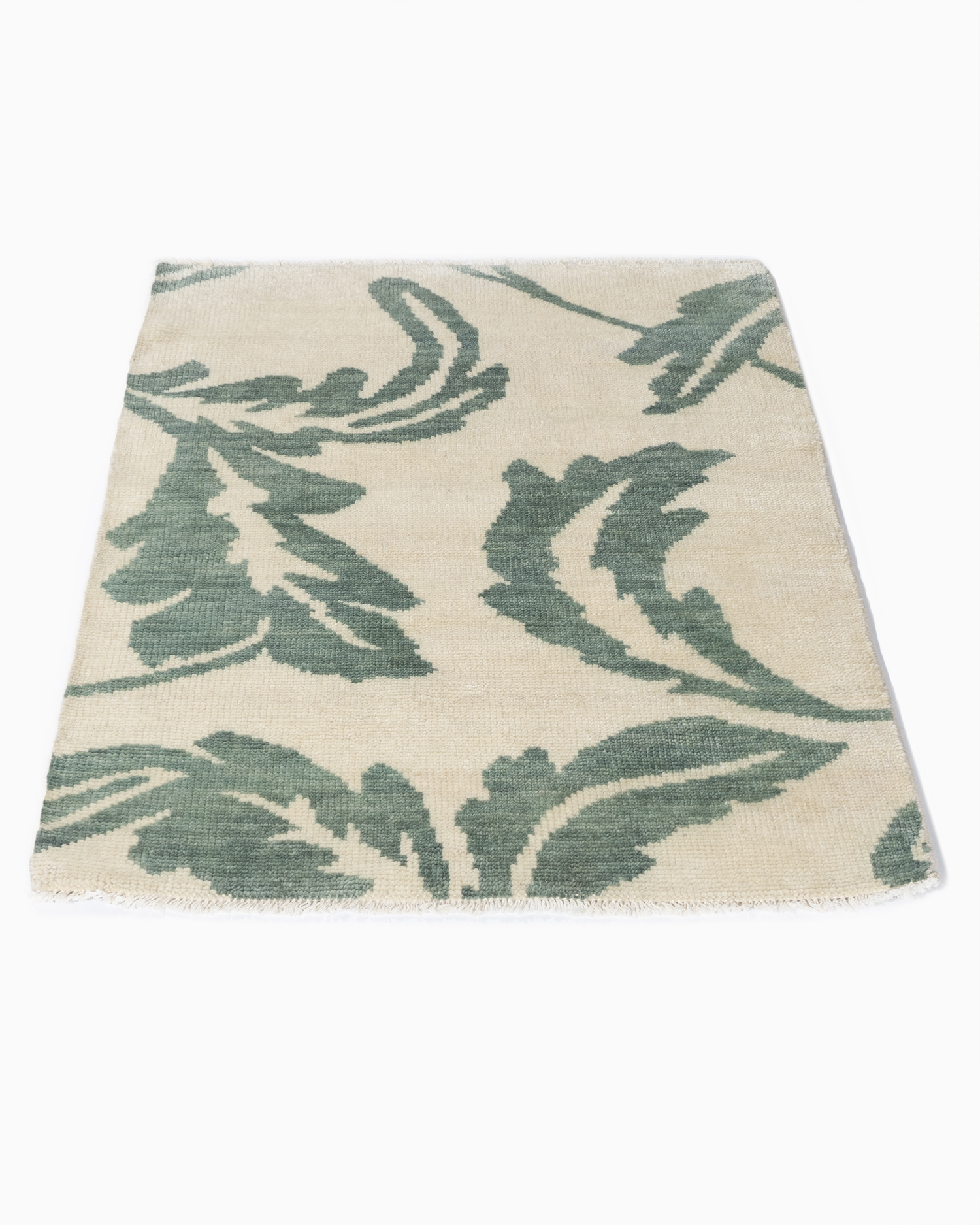 Leavy Rug Leaf Design Modern Ivory-Teal Wool Rug - N-7150 - Lavender Oriental Carpets
