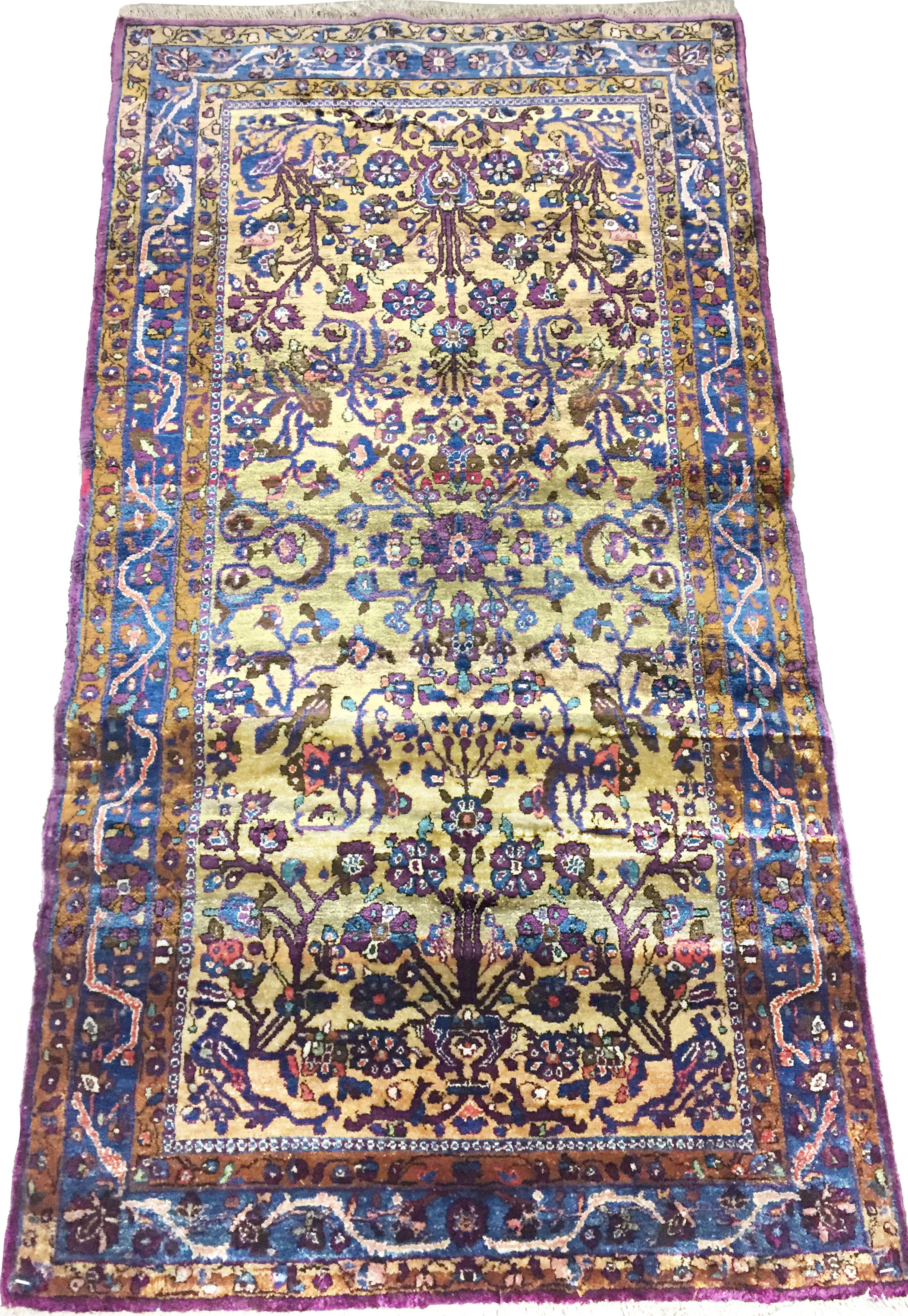 Antique Persian Kashan Silk Rug - Q980 - Lavender Oriental Carpets